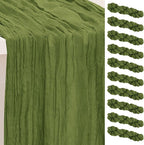 10 Pack Olive Green Cheesecloth Table Runner 35x120 Inch 10Ft Rustic Gauze Cheese Cloth Table Runner Sheer Cheesecloth Table Runners for Wedding Party Bridal Shower Decoration