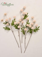Waipfaru 10pcs Fake Silk Pompon Mum Artificial Flowers, Bulk Faux Mini Chrysanthemums with 2pcs Eucalyptus Stems, for Centerpieces Wedding Fillers Champagne Arrangements Boho Decor, No vase, Beige