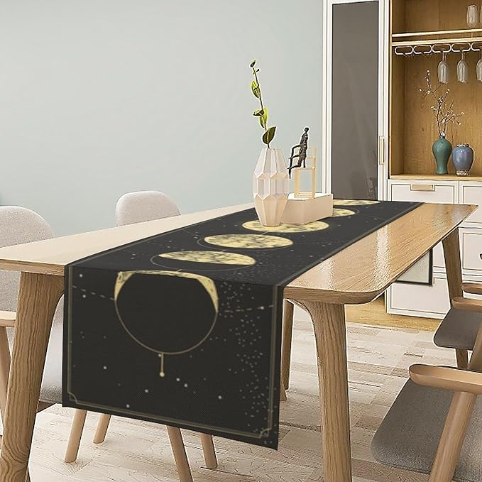 Sun Moon Table Runner, Mysterious Universe Milky Way Interstellar Space Western Traditional Elements able Runner for Party Living Room Home Kitchen Dinner Table Runner 13x120 Inch