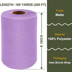 Lavender Tulle Fabric Roll 6 Inch X 300 FT (100 Yards) Matte Tulle Ribbon Netting Mesh Spool for DIY Tutu Skirt Wedding Bow Gift Wrapping Baby Shower Christmas Party Halloween Decorations