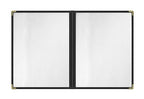 Goodsmart Restaurant Menu Covers - 25 Pack Black 8.5" x 11", 2-Page/4-View, Side-Loading Vinyl Menu Holders, Clear Sleeves, Double-Stitched Edge, Leather-Style Café Covers with Gold Corners