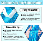 6 Pack Lake Blue Foil Fringe Curtain Backdrop, 3.28Ft x 8.2Ft Metallic Tinsel Foil Fringe Streamer Curtains for Photo Booth, Birthday, Wedding, New Year Party Decorations