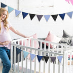 Oudain 15.5 ft Pennant Banner Flags, 2 Pcs Nursery Garland Triangle Bunting Flag Baby Banner for Nursery Decor Baby Birthday Boho Wedding Shower Party Event, Each 7.75 ft(Blue Color)
