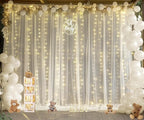 Ivory Tulle Backdrop Curtains with Lights String for Parites Wedding 20×10ft Ivory Sheer Backdrop Curtains for Baby Shower Birthday Party Photo Shoot Background Decorations(4 Panels 5ft×10ft)
