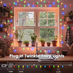 LORRYTE Connectable 100LED Christmas Lights Outdoor Indoor - 43FT Multicolor Globe String Lights with Remote, 8 Modes Plug in Fairy Light Waterproof for Christmas Decorations Bedroom Decor