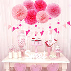 Rose Hot Pink Party Decorations - 23pcs Girl Birthday Baby Shower Tissue Pom Poms Streamers, Bachelorette Bridal Wedding Engagement Supplies Tassel Garland Banner, Favors Decor Ouruola