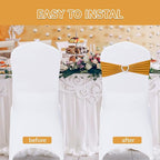 Howhic Pack of 30 Spandex Chair Sashes Bows Stretch Chair Cover Band with Buckle Slider Universal Elastic Chair Ties for Wedding Banquet Party Event Decoration (Gold)