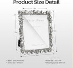 Cuspin Silver 8x10 Picture Frame, Vintage Silver Ornate Leaf Textured Hand-Crafted Resin with Glass Front Antique Photo Frame for Tabletop Display, Retro Design Home Decor