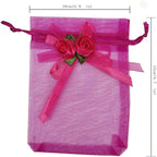 Ankirol 50pcs Sheer Organza Favor Bags For Wedding 3.8x4.8'' Gift Bags Samples Display Drawstring Rose Pouches (hot pink)