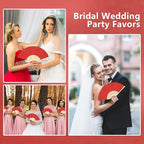 50Set Wedding Hand Fans Party Favors Red Paper Folding Handheld Fans Bulk, DIY Bamboo Fans with Thank Tag Organza Bag for Guests Bridal Dancing Props Church Decoation
