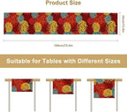 Red Yellow Dahlia Table Runner, Seasonal Autumn Thanksgiving Pattern Print for Home Kitchen Table Decor Dining Coffee Room Party Decor 13x60 Inch