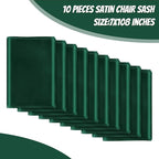 10 PCS Forest Green Satin Chair Sashes Bows Universal Chair Ribbon Ties Back Sash for Wedding Party Reception Events Banquets Hotel Event Chair Cover Decoration (7x108 inch)