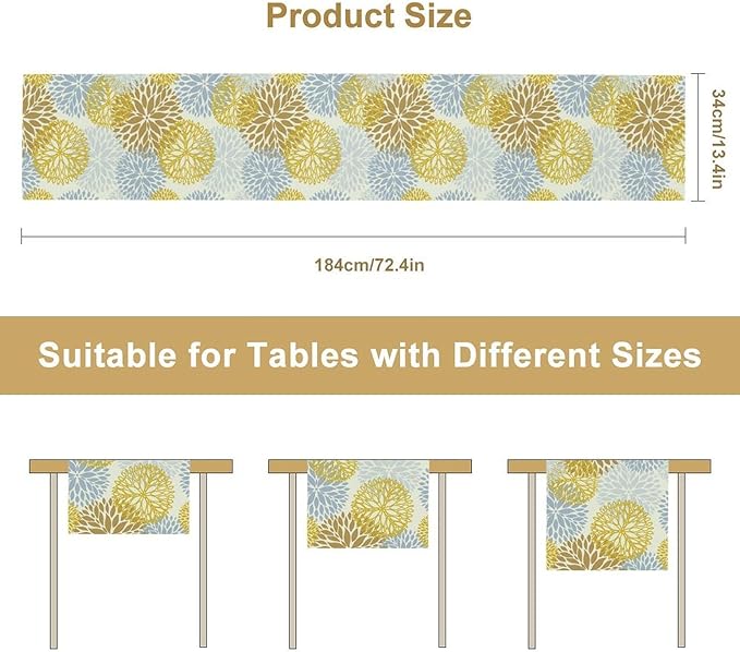 Flowers Table Runner,Spring Summer Floral Pattern Seasonal Farmhouse Kitchen Dining Table Home Party Decoration 13x108 Inch