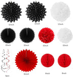 Black White-Red Party-Decorations - 33pcs Birthday Banner,Streamers Tassel Garland,Tissue Pom Poms Honeycomb,Paper Lantern Fans,Men Women Wedding Baby Shower Graduation Backdrop Supplies Decor Hugtmr