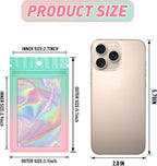 Funfery 100 Pack Gradient Holographic Bags,Mylar Resealable Bag with Zipper,Clear Window Packaging Pouch,Smell Proof Bags for Food Storage,Sample Jewelry Baggies(3.1x5.1In,Green Pink)