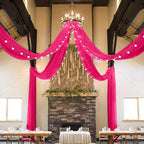 MODFUNS Hot Pink Ceiling Drapes for Weddings 5x30ft 2 Panels Sheer Chiffon Ceiling Draping Fabric Fuchsia Sheer Draping Tulle Swag Curtain for Wedding Party Stage Prom Banquet Decoration
