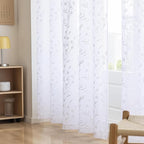 White Sheer Curtains Embroidery 72 Inch Length Rod Pocket Voile Drapes for Living room, Bedroom, Outdoor, Nursery Curtain Semi Flower Curtain Panels for Baby, Womaen, Garden, Lawn, Set of 2, 52"x 72".