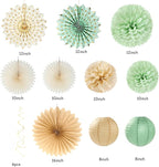 Sage-Green Beige Champagne-Gold Party-Decorations - 33pcs Neutral Women Birthday Baby Shower Banner,Streamers Tassel Garland,Tissue Pom Poms,Paper Lantern Fans,Boho Wedding Bachelorette Decor Hugtmr