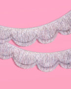 xo, Fetti Silver Iridescent Scalloped Fringe Banner - 6 Ft. | Bachelorette Party Decorations, Birthday Sign, Sparkly Decor, Photo Booth Backdrop