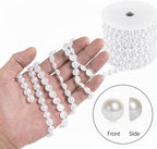 Flat Pearl Garland String 11 Yards, 10MM Half-Round Beaded Spool Roll Crafts for Wedding Decoration (White)