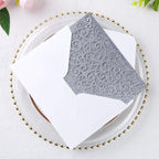 PONATIA 5.12 x 7.2 Laser Cut Invitation Pocket, 20 Tri-Fold 5 x 7 Laser Cut Wedding Invitation Pockets with Envelopes for Wedding Bbay Shower Birthday Sweet 16 Invite (Silver Glitter, No Inner Sheet)