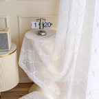 Sheer Curtains White 45 Inches,Wavy Diamond Embroidered Rod Pocket Voile Drapes for Living room, Bedroom, Window Treatments Semi Crinkle Curtain Panels for Yard, Patio, Parlor, 2 Panels, 52"x 45".