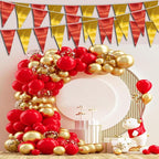 40M/130FT Red Gold Triangle Pennant Banner Flag Metallic Fabric Bunting Garland for Christmas Graduation Anniversary Birthday Engagement Wedding Anniversary Casino Party Decorations Supplies