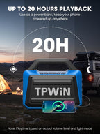 Portable Bluetooth Speakers Loud - Wireless Speaker 80W Peak, Light Show, 20H Playtime, Strong Bass, BT 5.3, TWS, IPX6 Waterproof for Outdoor Travel Beach Camping - Blue