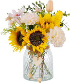 Fake Flowers in Vase,Artificial Sunflower Bouquets in Vase with a Flower Arrangement Holder,Table Centerpieces for Dining Room,Flower Centerpieces for Tables,Faux Flowers