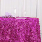 Efavormart 120" Wholesale Round Table Cover Fushia Grandiose Rosette 3D Satin Tablecloth for Wedding Party Event Decoration