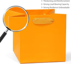 Orange Paper Gift Bag 4 in Paper Box Small Square Bottom Kraft Paper Bags with Handles for Wedding Baby Shower Birthday Party (Orange, 4 x 4 x 4 in, 10 CT)