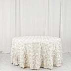 Efavormart 120" Wholesale Round Table Cover Ivory Grandiose Rosette 3D Satin Tablecloth for Wedding Party Event Decoration