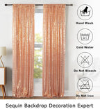 ShinyBeauty Sparkle Backdrop Curtain Rose Gold 2 Panels Set Photo Backdrops 2FTx8FT Sequin Curtains for Birthday Party Pack of 2-1220S