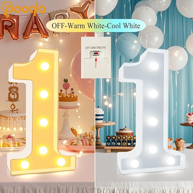 Pooqla 50th Birthday Decoration for Woman Man, Decorative LED Light Up Numbers, Marquee Numbers 50 Sign for Party Backdrop 50th Wedding Anniversary Decor, Warm White and Cool White Number 50