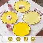 48Pcs Yellow Scalloped Party Plates - 7inch Gold Foil Gradient Yellow Dessert Paper Plate Disposable Cake Plates for Birthday Bridal Baby Shower Wedding Party Decorative Supplies