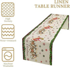 Christmas Table Runner,Xmas Deer Cute Santa Claus Red Plaid Pattern Printed Tablecloth Burlap for Hotel Indoors Outdoor Dining Room Kitchen Home Decor,W13X L80 in