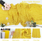 10 Pack Yellow Cheesecloth Table Runner -21*120Inch Long Boho Wedding Table Decor, Rustic Gauze Fabric Runner for Bridal Showers, Baby Showers & Parties (Sheer, Lightweight, Wrinkled Design)