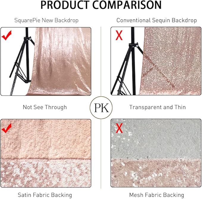SquarePie Sequin Backdrop Curtain Not See Through Thick Background for Party 4FT x 8FT Rose Gold