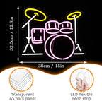 Drum Kit Neon Sign Dimmable Multicolored Led Neon Light for Wall Decor Drum Kit Shape Neon Light Sign USB Powered Led Neon Signs for Bar Live Music Music Studio Party Decoration