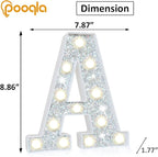 Pooqla Light Up Letters, LED Marquee Letters for Silver Birthday Decorations, Battery Powered Night Light Teenager Girl Room Decor, Gift for Girls Boys Wedding Bedroom Christmas Party Decor, Letter A