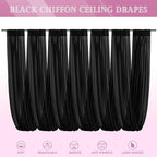 6 Panels Black Ceiling Drapes for Wedding 5ftx40ft Sheer Drapery Chiffon Fabric Arch Draping Curtains for Party Ceremony Birthday Baby Shower Reception Stage Ceiling Decorations