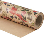 RUSPEPA Kraft Christmas Wrapping Paper Roll, Mini Roll, Watercolor Bird and Botanical Design with Flowers & Pinecones, Kraft Gift Wrap for Women, Friends, Holiday, Winter Party, 17 Inches x 16.4 Feet