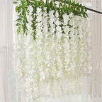 12 Pack White Green Wisteria Hanging Flowers Garland, 3.77 Feet Artificial Flower Vines, Fake Wisteria, Artificial Vines Hanging Garland for Backdrop Outdoor Yard Garden Decor