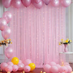 10×10ft Pink Tulle Backdrop Curtain with Lights String for Parties, Sheer Photo Curtain Backdrop Drapes for Wedding Party Photography Backgrounds