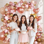 Rose Gold Balloon Garland Arch Kit, 140Pcs Nude Pastel Pink Metallic Gold White Balloons Gold and Rose Gold Confetti Balloons with Heart Foil Balloon for Wedding Bridal Birthday Party Decorations