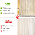 10ft x 7ft Cream White Chiffon Backdrop Curtain with Lights String for Parites Wedding Wrinkle Free Curtain Photo Backdrops Drapes for Baby Shower Birthday Party Home Decorations