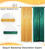 ShinyBeauty Sequin Backdrop Set of 4, 2FTx8FT Photo Backdrop Sequin Curtains Shimmer Wall Backdrop Photograph Backgrounds Sparkle Backdrop Curtains (Iridescent Green and Gold)