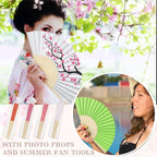 Chunful 100 Pieces Paper Hand Fan Multicolor Bamboo Folding Fans Handheld Chinese Decorative with Organza Bags for Wedding Bridal Church Dancing Home Craft DIY Decoration Party Favors Summer