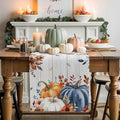 Thanksgiving Fall Cotton Linen Table Runner for Dining Kitchen, Pumpkins Eucalyptus Wedding Outdoor Party Tablerunners Decoration, Farmhouse Wooden Dresser Scarf Coffee Tablecloth Runners 13x36 Inches