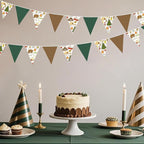 32Ft Camping Party Decorations Green Brown Camper Triangle Flag Fabric Banner Pennant Garland Streamers for Camping Birthday Glamping Baby Shower Campfire Adventure Woodland Travel Party Decor